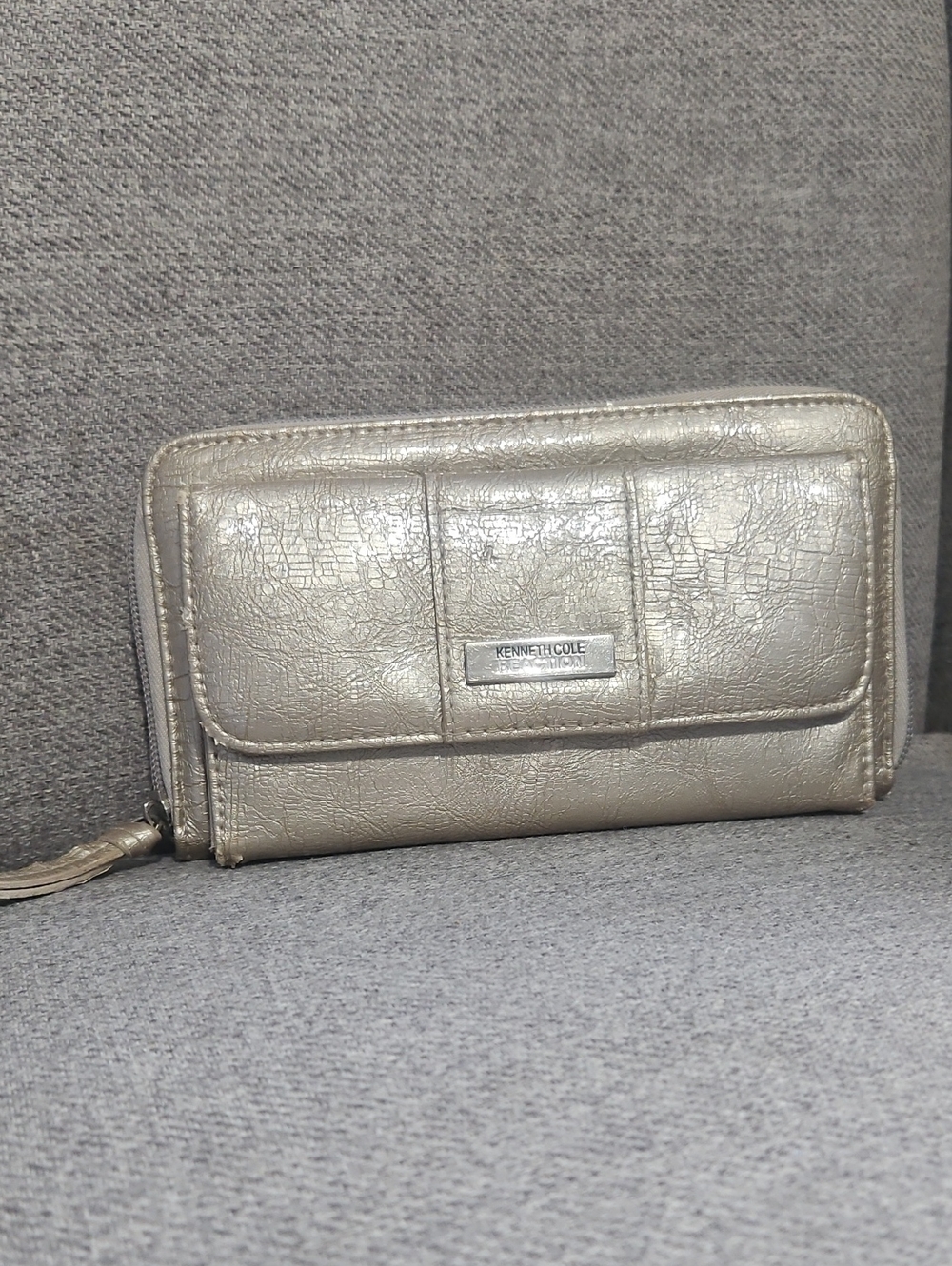 Kenneth Cole Metallic Silver Zip-Around Wallet